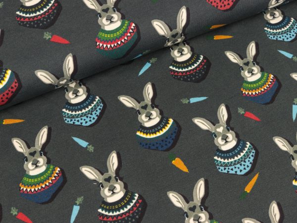 Baumwolljersey Autumn Bunny dunkelgrau by Lila-Lotta Online-Verkauf