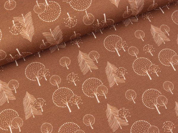 French Terry Mini Forest Bäume weiß auf hellem Terracotta Jetzt online