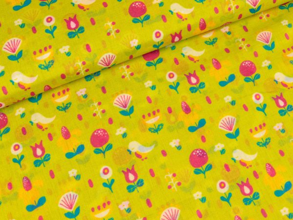 Baumwoll Voile Nancy Blumen und Vögel grün Angebot