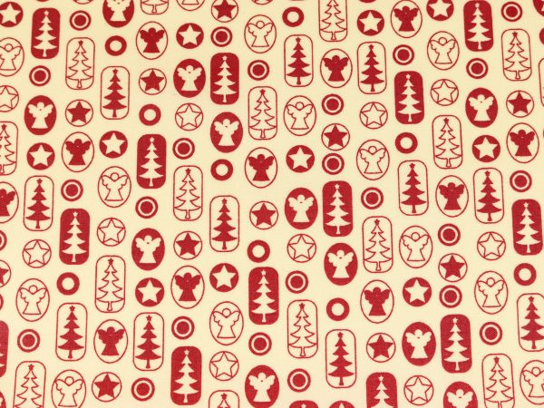 Laminierter Baumwollstoff Joyful Christmas Motive rot auf creme Online