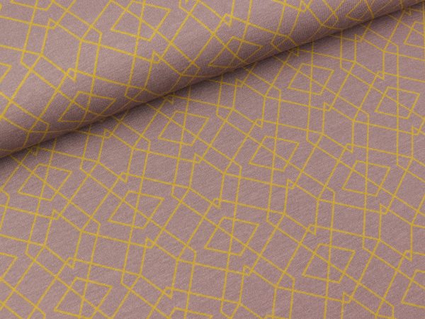 Baumwolljersey Klaas Geometric goldgelb auf Staubrosa Verkauf