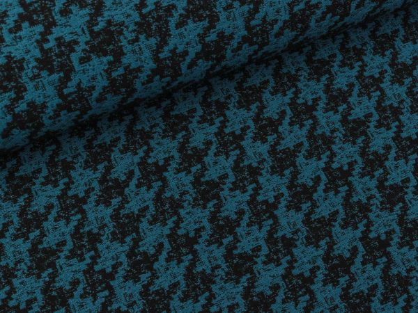 Bengaline Jacquard Hahnentrittmuster medium schwarz-petrol Im Angebot