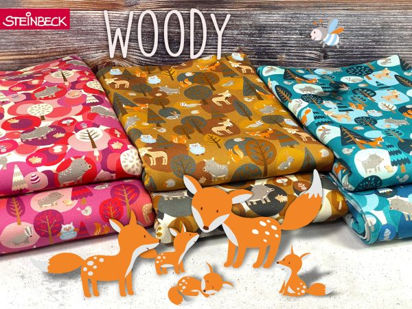 Steinbeck Baumwollsweat Woody das Wildschwein und seine Waldfreunde petrol-bunt Im Angebot – Bild 5