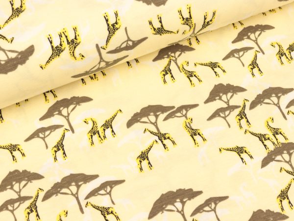 Baumwolljersey Safari Print Giraffen auf Vanille Mode
