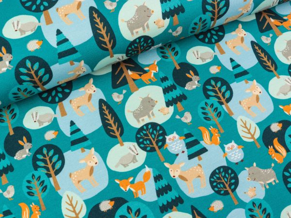 Steinbeck Baumwollsweat Woody das Wildschwein und seine Waldfreunde petrol-bunt Im Angebot