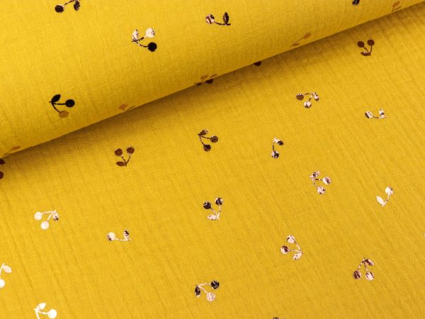 Baumwoll Musselin Double Gauze Bambino Foil Kirschen kupfer auf Yellow Zu verkaufen